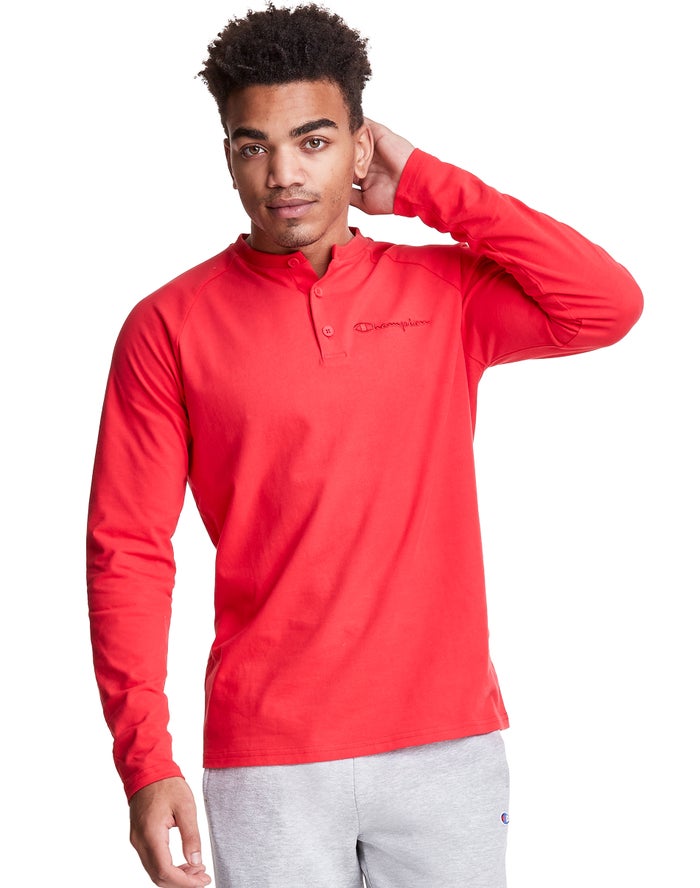 Champion Long Sleeve Henley T-Shirt Heren - Rood - Belgie 8039TRMYX